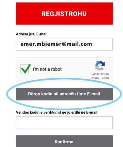Butoni Dërgo kodin e theksuar